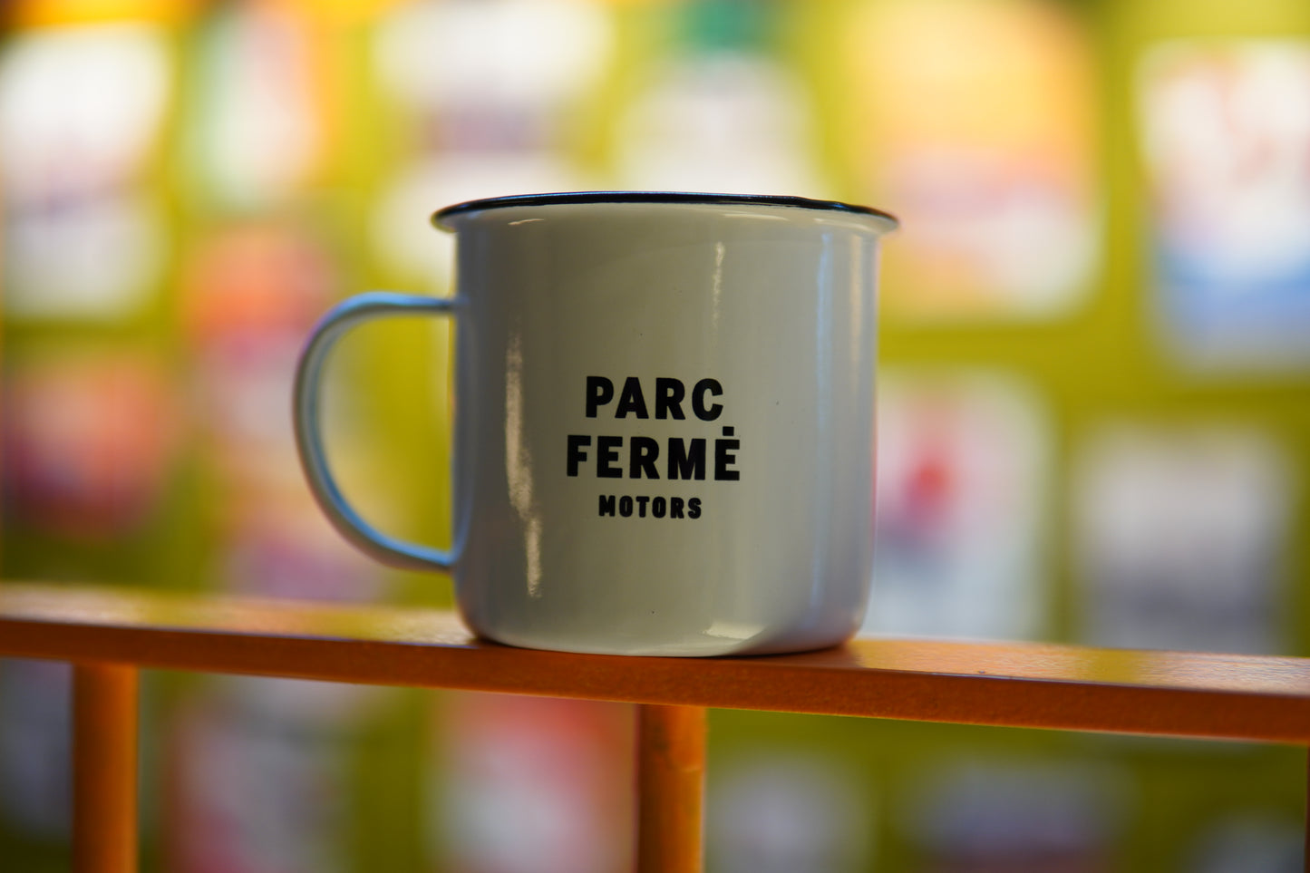 Parc Fermé Motors enamel mug